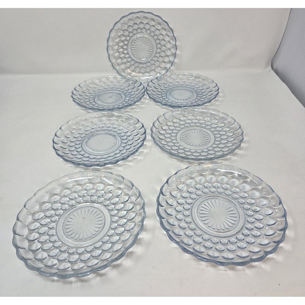 Anchor Hocking Sapphire Blue Bubble Dessert Plates Set of 7 Depression Glass